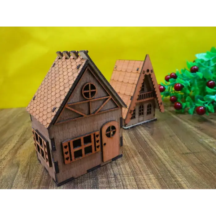 Boyanabilir Minik Ahşap Ev Maketi - 3mm MDF Lazer Kesim Etkinlik Seti