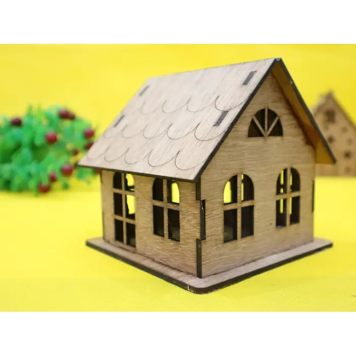 Boyanabilir Ahşap Ev Maketi - 3mm MDF Lazer Kesim Hobi Aktivite Seti