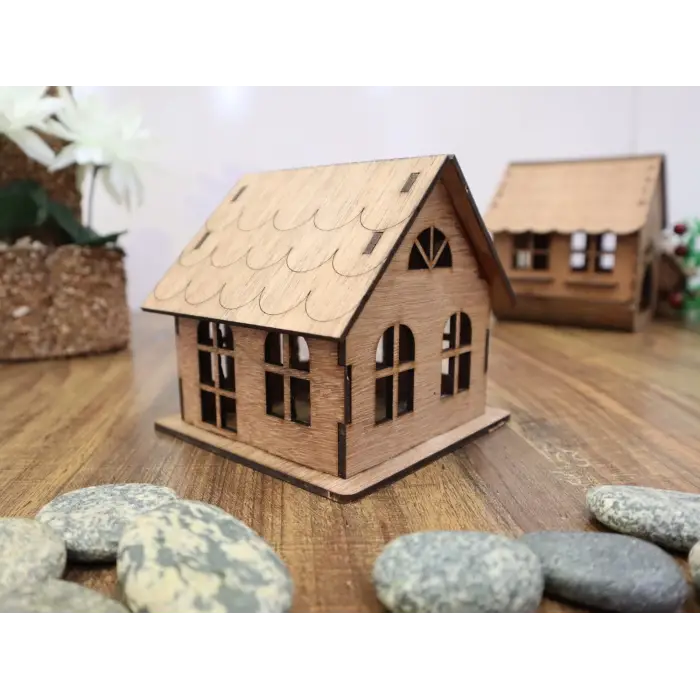 Boyanabilir Ahşap Ev Maketi - 3mm MDF Lazer Kesim Hobi Aktivite Seti