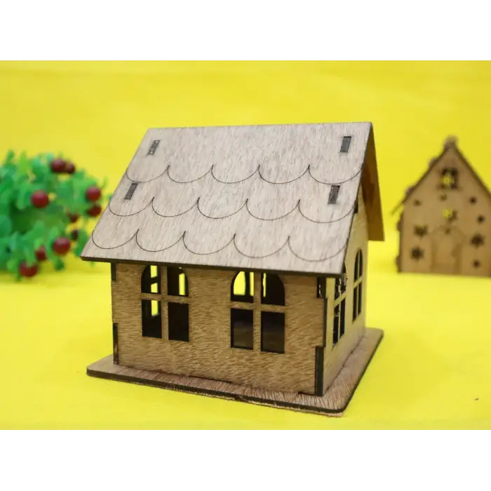 Boyanabilir Ahşap Ev Maketi - 3mm MDF Lazer Kesim Hobi Aktivite Seti