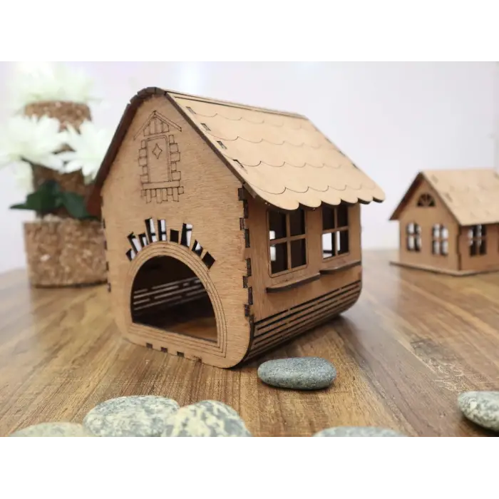 Boyanabilir Dekoratif Ahşap Ev Maketi - 3mm MDF Lazer Kesim Hobi Seti