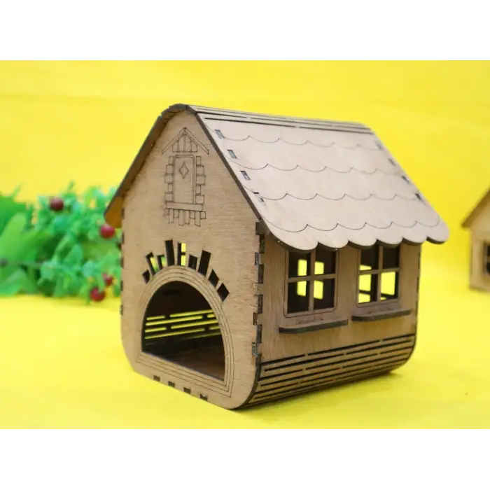 Boyanabilir Dekoratif Ahşap Ev Maketi - 3mm MDF Lazer Kesim Hobi Seti