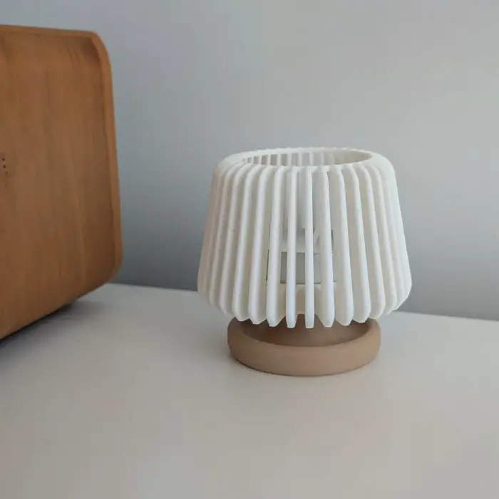Abajur Formlu Dekoratif Tealight Mumluk Beyaz-Kahverengi - Pilli LED Mum Hediyeli