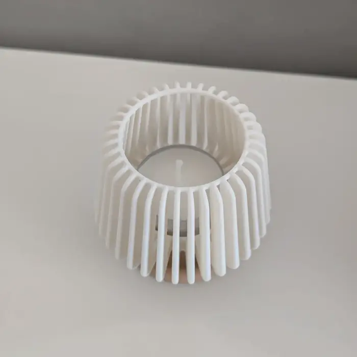 Abajur Formlu Dekoratif Tealight Mumluk Beyaz-Kahverengi - Pilli LED Mum Hediyeli