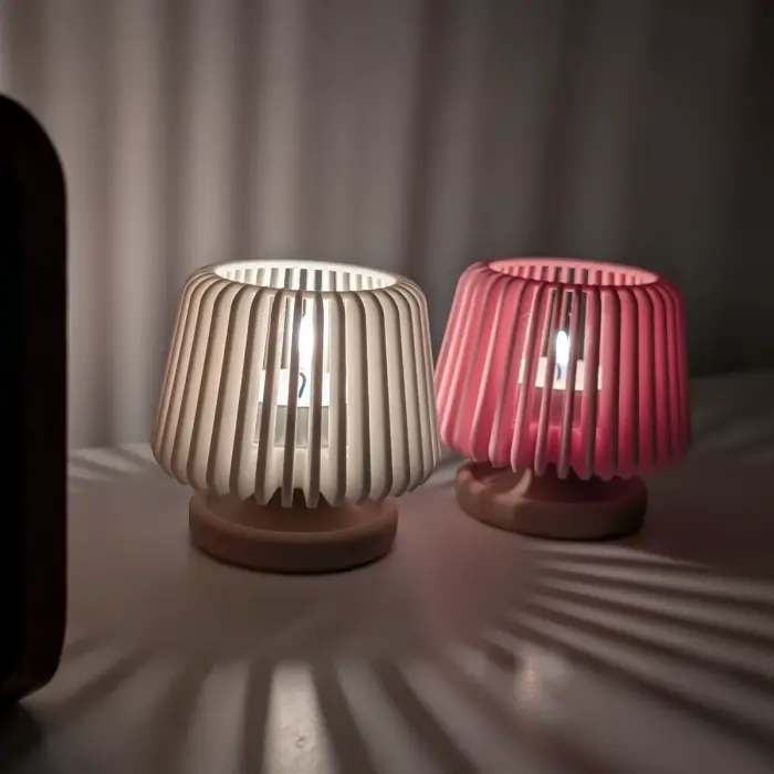 Abajur Formlu Dekoratif Tealight Mumluk Beyaz-Kahverengi - Pilli LED Mum Hediyeli