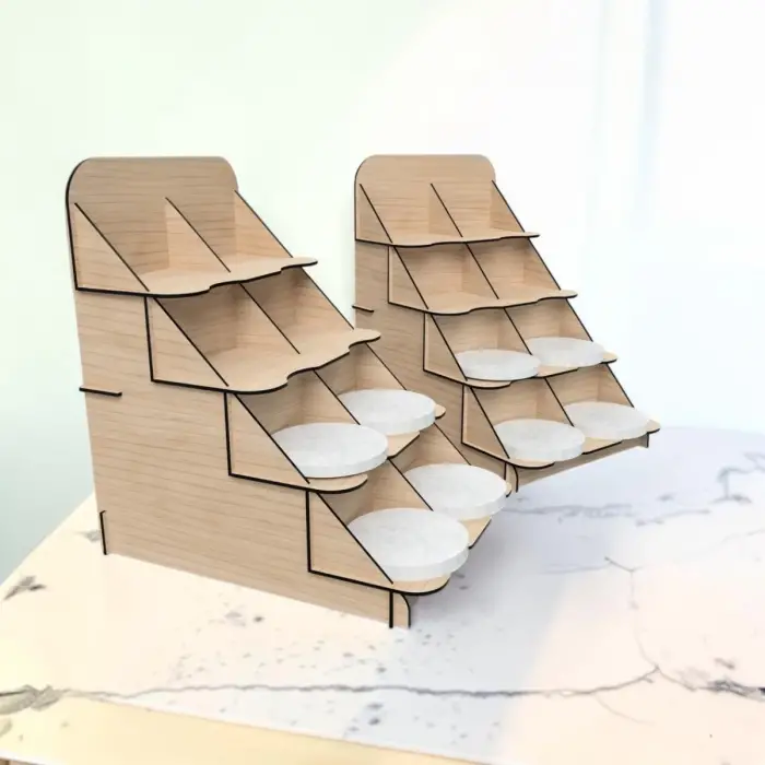 Ahşap Bardak Altlığı ve Ürün Teşhir Standı 4 Katlı 8 Bölmeli (23x30 cm)