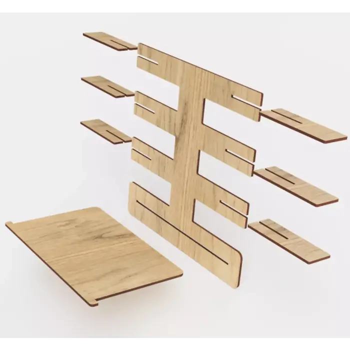 Ahşap MDF 3 Katlı Profesyonel Bileklik ve Saat Teşhir Standı - 30x30 cm Lazer Kesim Tasarım