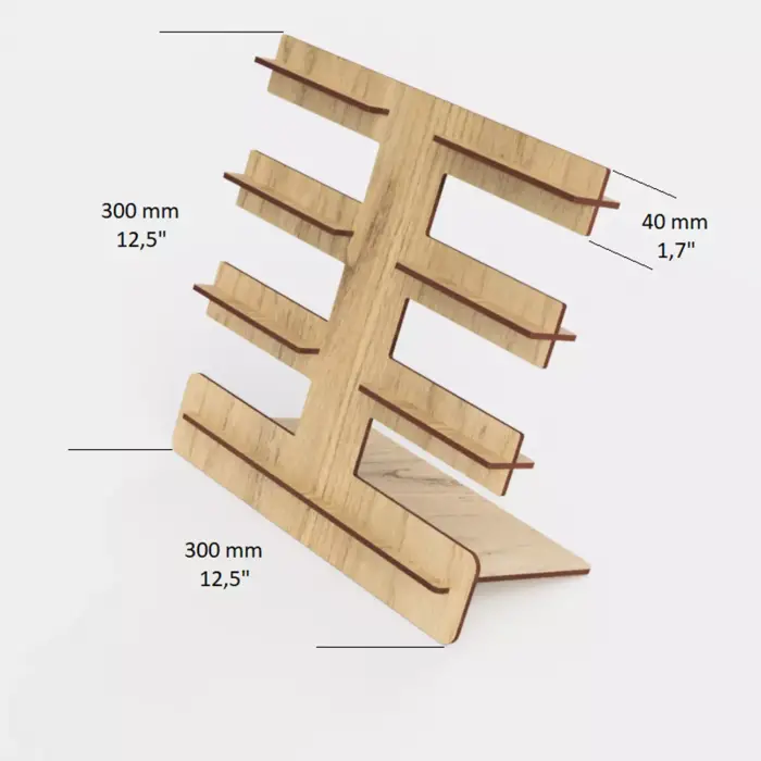 Ahşap MDF 3 Katlı Profesyonel Bileklik ve Saat Teşhir Standı - 30x30 cm Lazer Kesim Tasarım