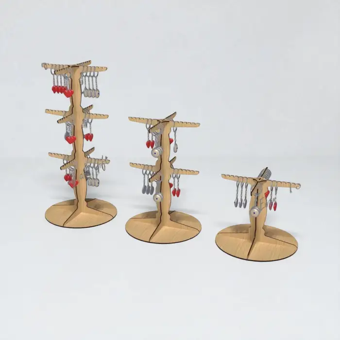 Ahşap MDF Anahtarlık Takı Teşhir Standı | 1-2-3 Katlı Dikey Modeller