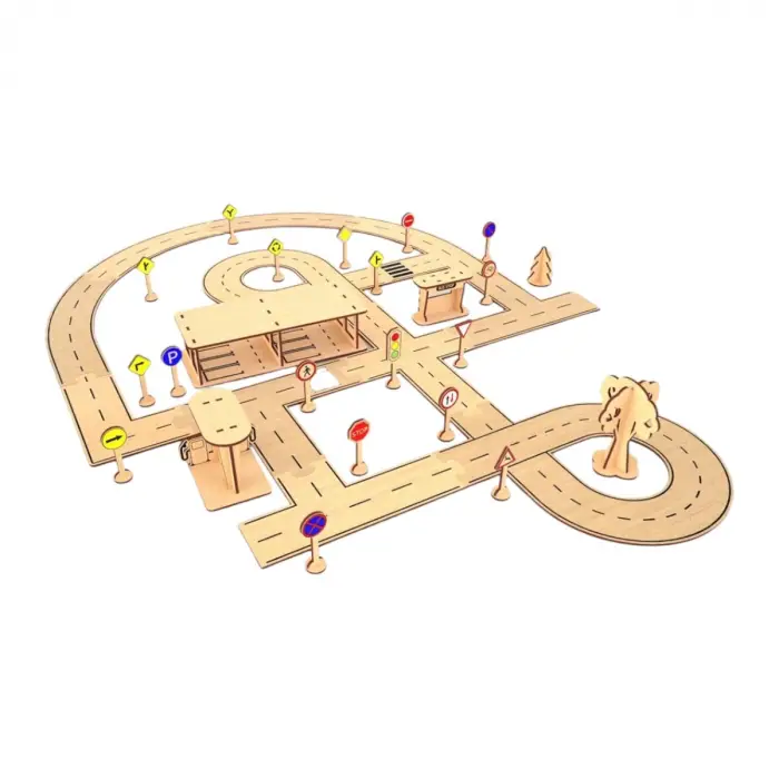 Ahşap MDF Araç Parkuru Trafik Eğitim Seti 90x80 CM