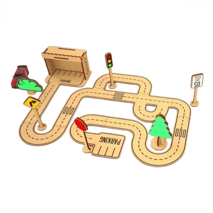 Ahşap MDF Çocuk Şehir Trafik Eğitim Parkuru Oyun Seti 80x80 cm