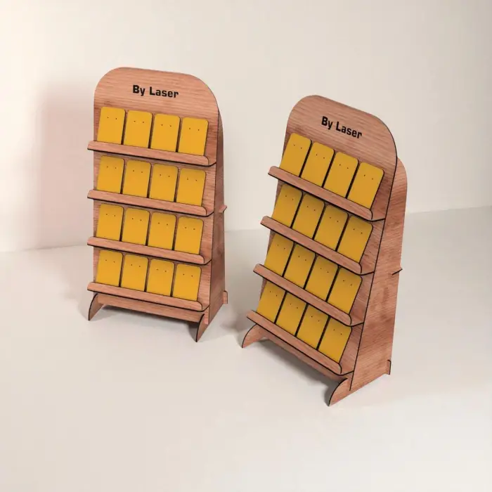 Ahşap MDF Kartlı Küpe Teşhir Standı | 14 Kart Dahil | 250x480mm Profesyonel Ünite