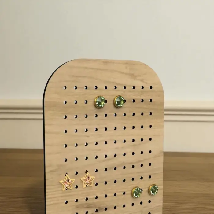 Ahşap MDF Küpe Teşhir Standı | 120x200mm Profesyonel Sergileme Paneli