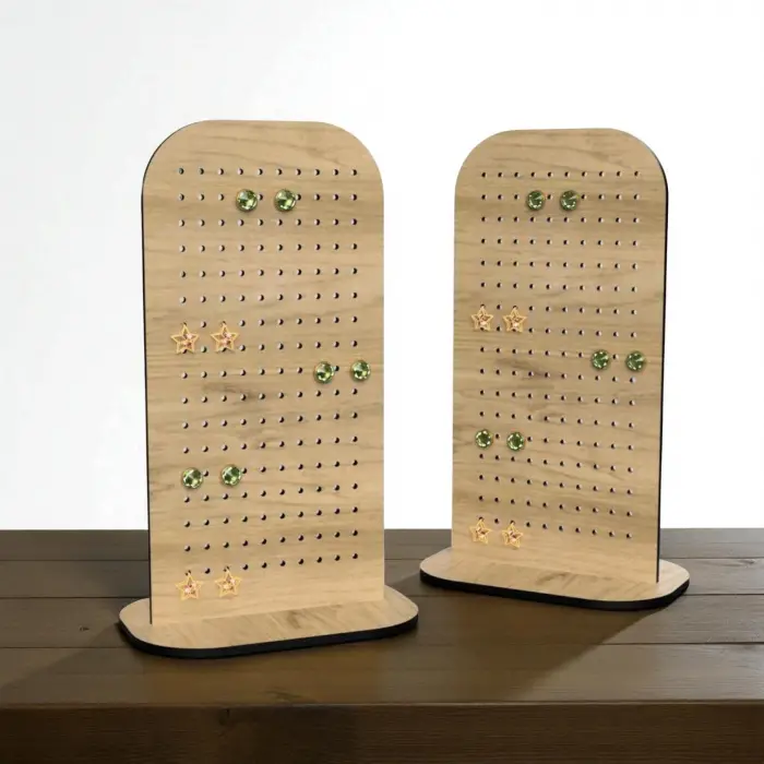 Ahşap MDF Küpe Teşhir Standı | 120x200mm Profesyonel Sergileme Paneli