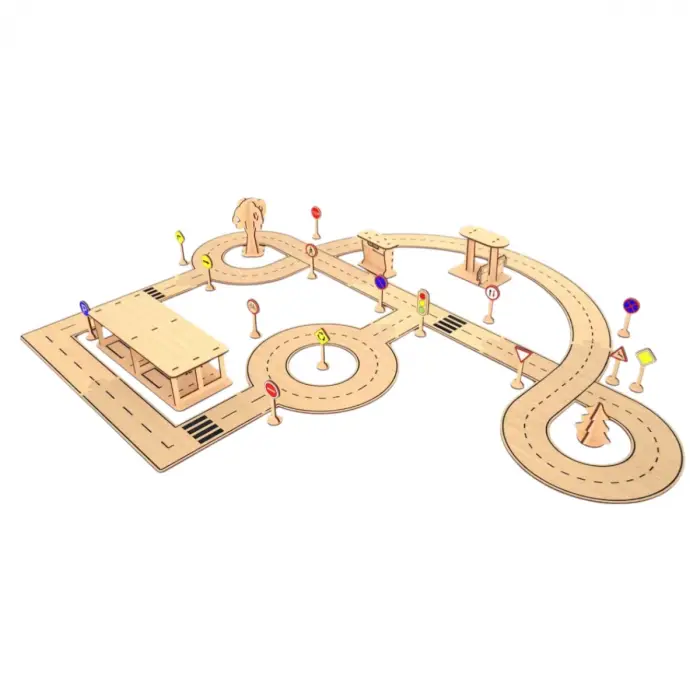 Ahşap MDF Şehir Trafik Kuralları Eğitim Parkuru Oyun Seti 90x80 cm