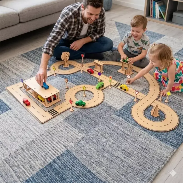 Ahşap MDF Şehir Trafik Kuralları Eğitim Parkuru Oyun Seti 90x80 cm