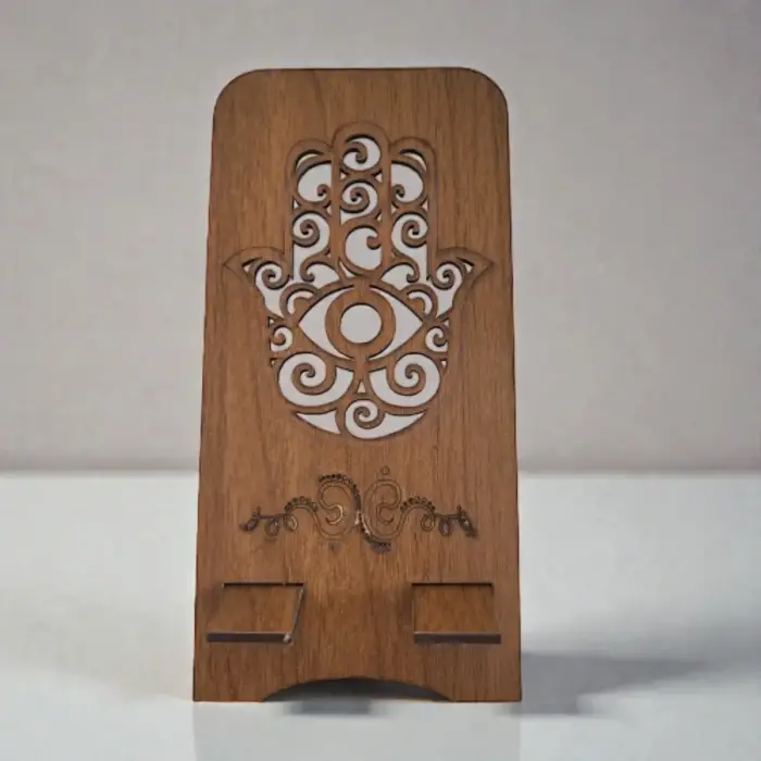 Ahşap MDF Telefon Standı (8.5x17.5 cm) El Figürlü Masaüstü Stand