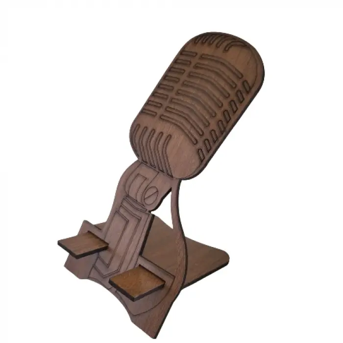 Ahşap MDF Telefon Standı (8.5x18 cm) Mikrofon Figürlü Retro Tasarım