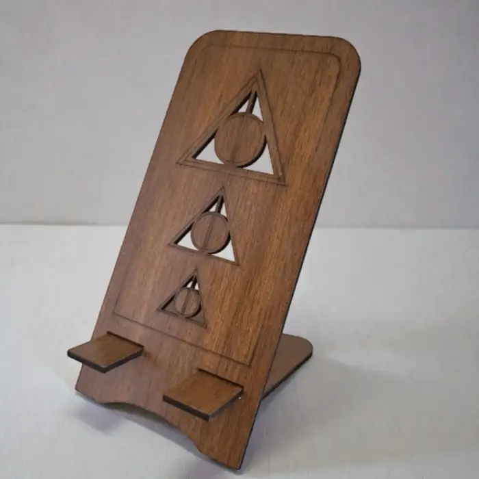 Ahşap MDF Telefon Standı - Geometrik Prizma Model (8.5x17.5 cm)