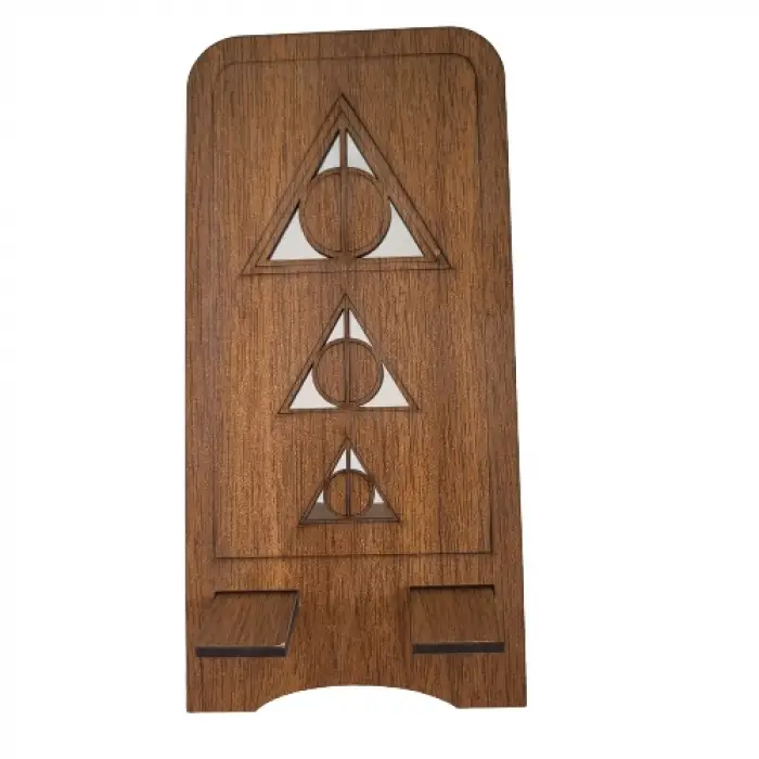 Ahşap MDF Telefon Standı - Geometrik Prizma Model (8.5x17.5 cm)