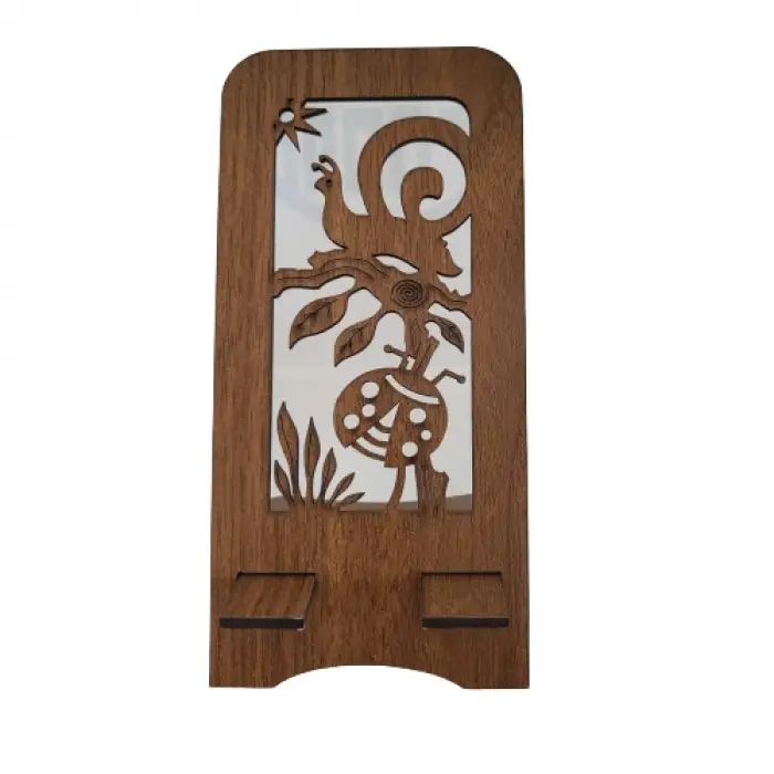 Ahşap MDF Telefon Standı – Salyangoz Figürlü Sevimli Seri (8.5x17.5 cm)