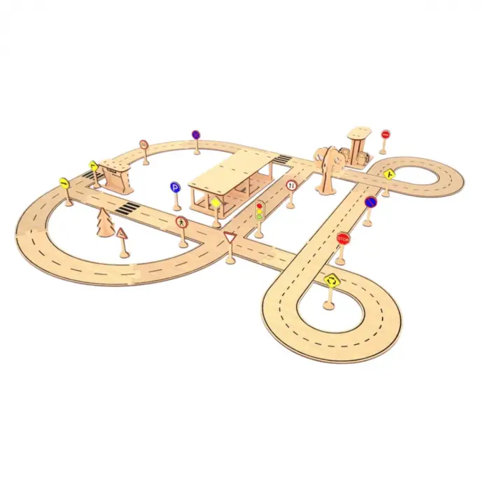 Ahşap MDF Trafik Eğitim Şehir Oyun Parkuru Çocuk Seti 85x80 cm