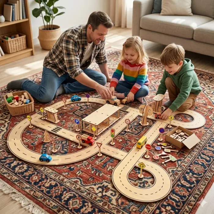 Ahşap MDF Trafik Eğitim Şehir Oyun Parkuru Çocuk Seti 85x80 cm