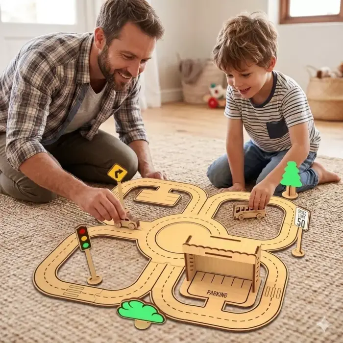 Ahşap MDF Trafik Oyun Parkuru Şehir Eğitim Seti 80x80 cm