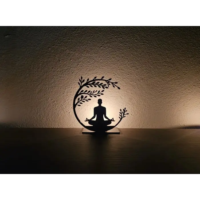 Ahşap Mumluk Yoga Temalı
