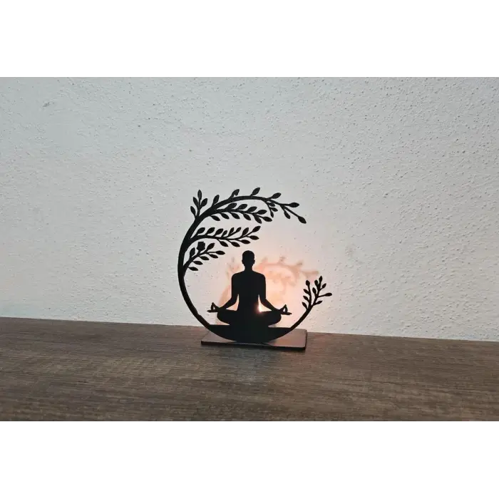 Ahşap Mumluk Yoga Temalı