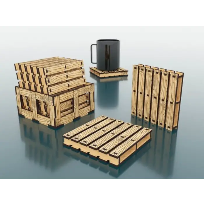 Ahşap Palet Modelli Bardak Altlığı 6 lı Set