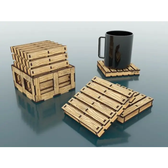 Ahşap Palet Modelli Bardak Altlığı 6 lı Set