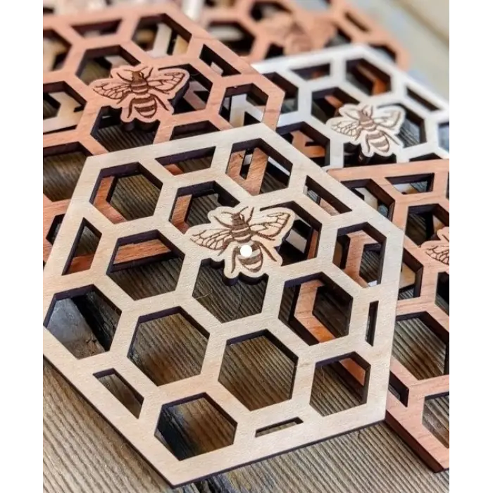 Ahşap Petek Şeklinde Bardak Altlığı 6 lı Set