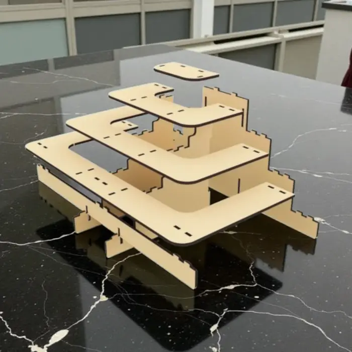 Amphi-Step 4 Katlı U-Tipi Ahşap MDF Teşhir Standı 40x20x18cm