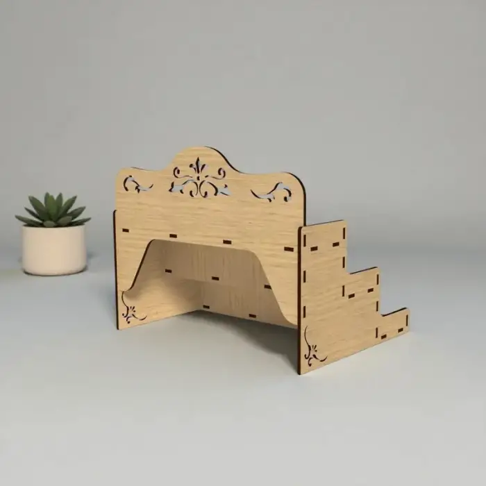 Apex-Orna 3 Katlı Tepe İşlemeli Ahşap MDF Teşhir Standı 22x28x22 cm