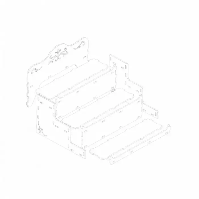 Apex-Orna 3 Katlı Tepe İşlemeli Ahşap MDF Teşhir Standı 22x28x22 cm