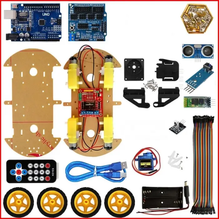 Arduino 4WD Çok Fonksiyonlu Robot Araba Kiti - Otonom ve IR Uzaktan Kontrollü Eğitim Seti