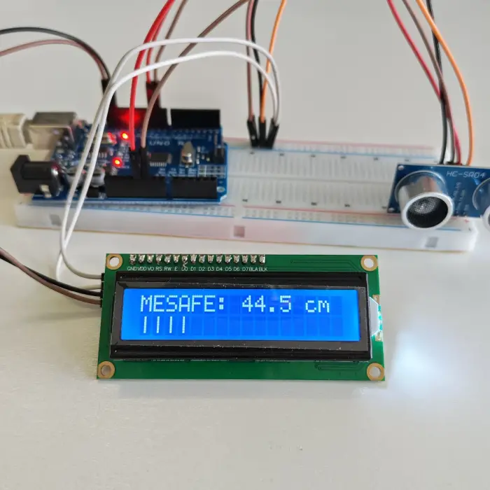Arduino Ultrasonik LCD Mesafe Ölçer Projesi (0–150 cm)