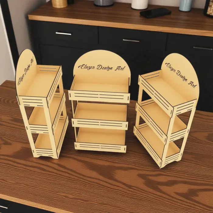 Basket-Tier 3 Raflı Sepetli Ahşap MDF Teşhir Standı 25x50 cm