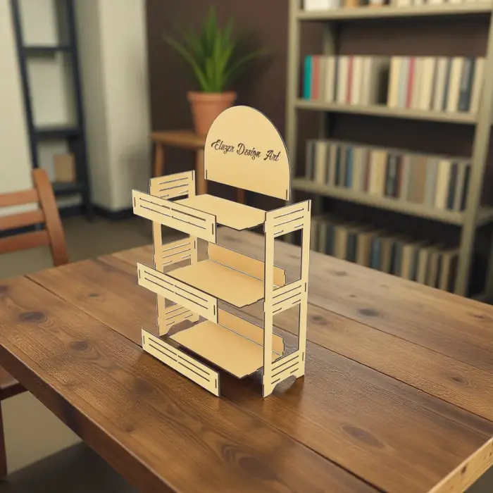 Basket-Tier 3 Raflı Sepetli Ahşap MDF Teşhir Standı 25x50 cm