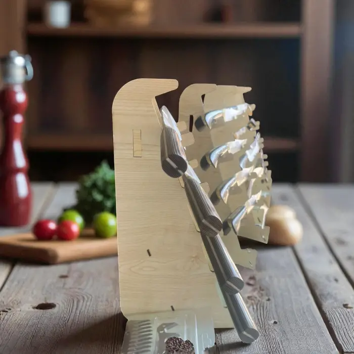Blade-Dock 5 Yuvalı Ahşap MDF Bıçak Teşhir Standı