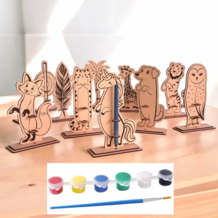 Boyanabilir Ahşap 10lu Hayvan Seti - 3mm MDF Boya ve Fırçalı Hobi Paketi