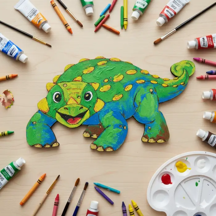 Boyanabilir Ahşap Dinozor Figürü Ankylosaurus 18x12 cm