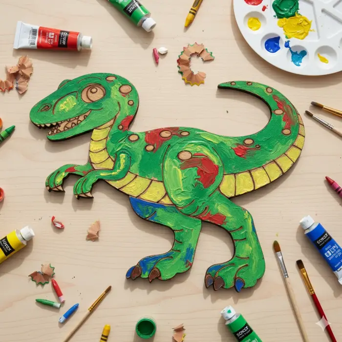 Boyanabilir Ahşap Dinozor Figürü T-Rex 16x13 cm