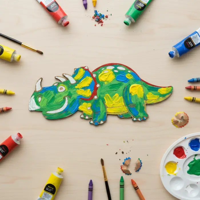 Boyanabilir Ahşap Dinozor Figürü Triceratops 21x10 cm