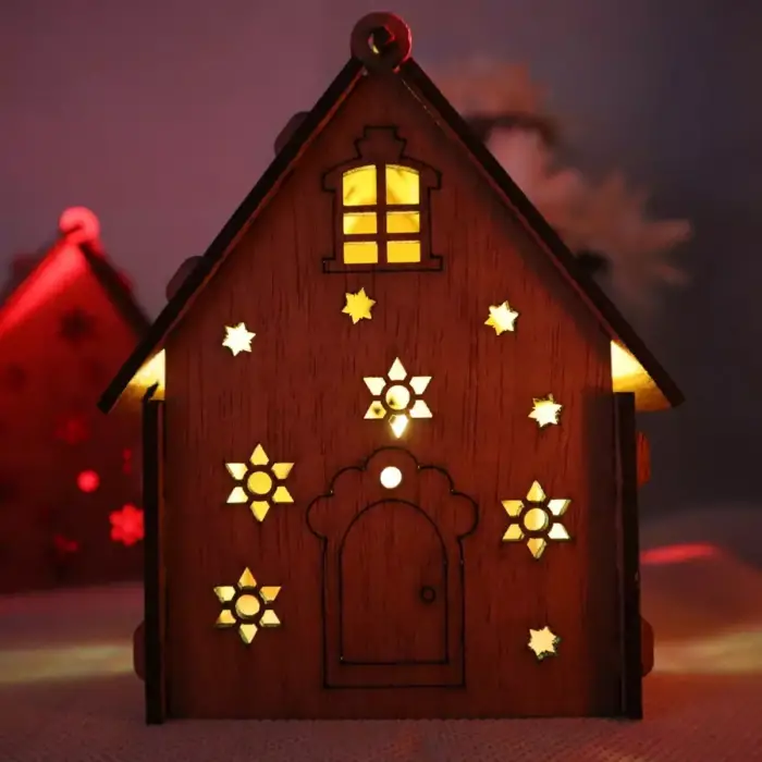 Boyanabilir Ahşap Ev Gece Lambası - 3mm MDF Lazer Kesim Hobi Seti