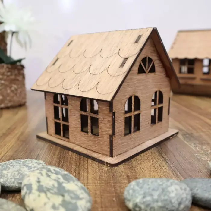 Boyanabilir Ahşap Ev Maketi - 3mm MDF Lazer Kesim Hobi Aktivite Seti