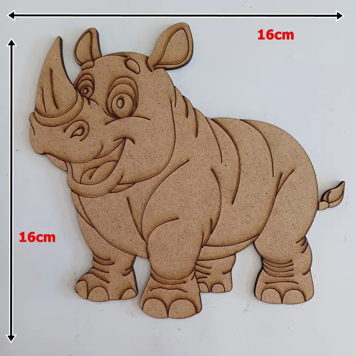 Boyanabilir Ahşap Gergedan Figürü 16x16 cm
