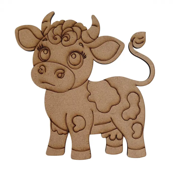 Boyanabilir Ahşap İnek Figürü 15x14 cm