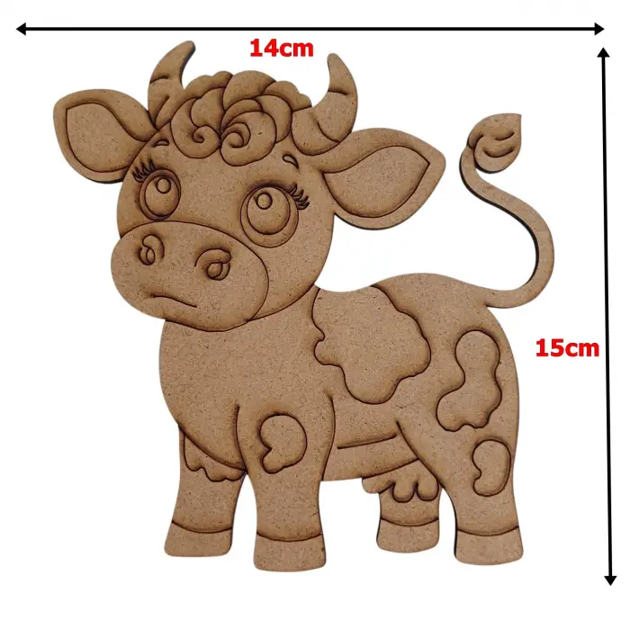 Boyanabilir Ahşap İnek Figürü 15x14 cm